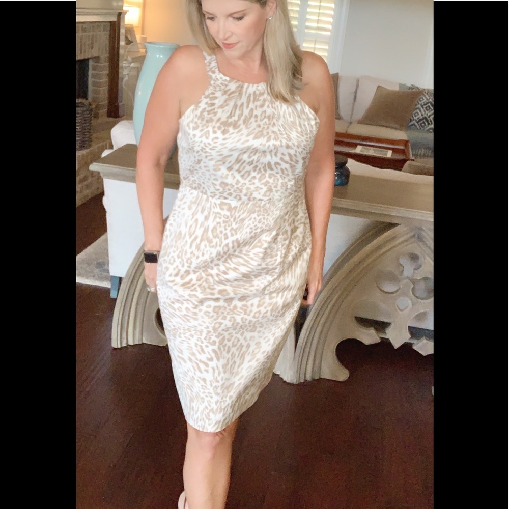 Calvin Klein Snow Cheetah print pencil dress.